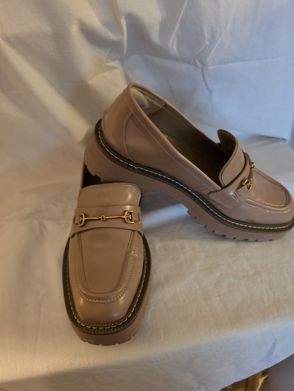 Sam Edelman Chunky Loafer in Taupe with Gold Hardware